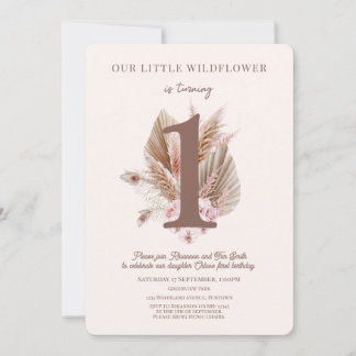 Kleine Wildblume 1. Geburtstag Einladung boho