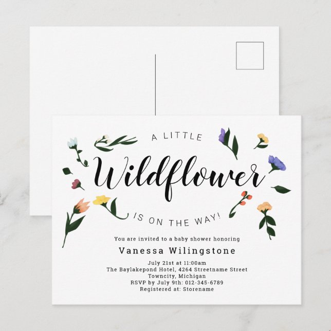 Kleine Wildblume auf der Blumendusche Einladungspostkarte (Vorne/Hinten)