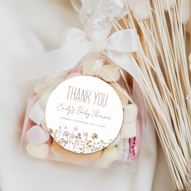 Kleine Wildblume Baby Dusche Danke, dass Sie für Runder Aufkleber (Von Creator hochgeladen)