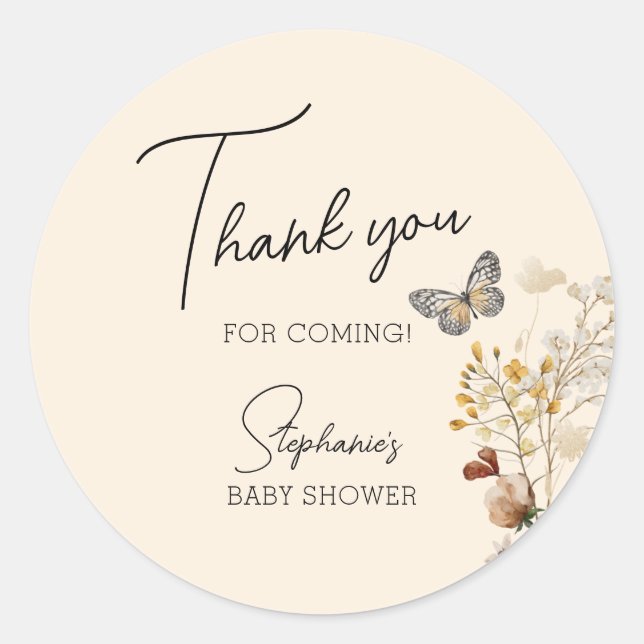 Kleine Wildblume Babydusche Danke Runder Aufkleber (Vorderseite)
