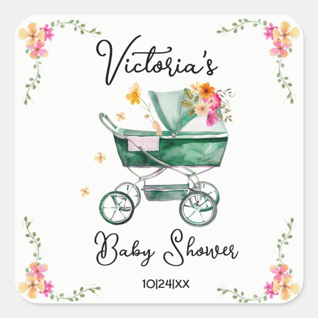 Kleine Wildblume Babydusche Quadratischer Aufkleber (Vorderseite)