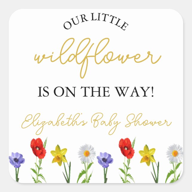 Kleine Wildblume Babydusche Quadratischer Aufkleber (Vorderseite)