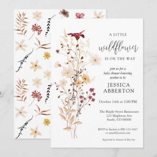 Kleine Wildblume Blume Kinderdusche Einladung (Vorne/Hinten)