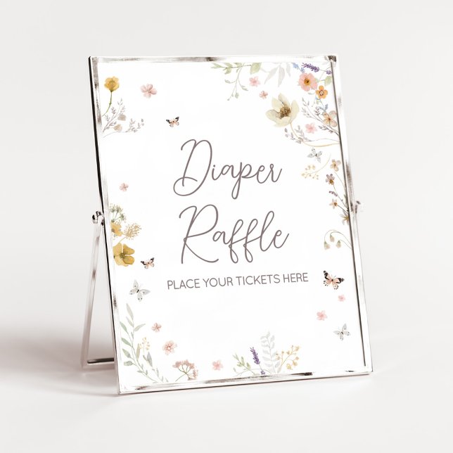 Kleine Wildblume Botanischer Frühlingstauchfalter Poster (Botanical Spring Little Wildflower Baby Shower Diaper Raffle Sign)