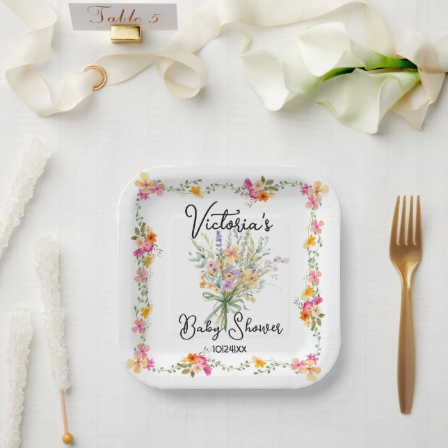 Kleine Wildblume Bouquet Babydusche Pappteller (Hochzeit)