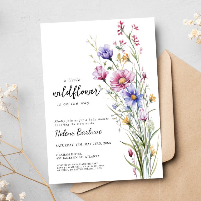 Kleine Wildblume Elegant Boho Floral Baby Dusche Einladung (Little Wildflower Elegant Boho Floral Baby Shower Invitation)