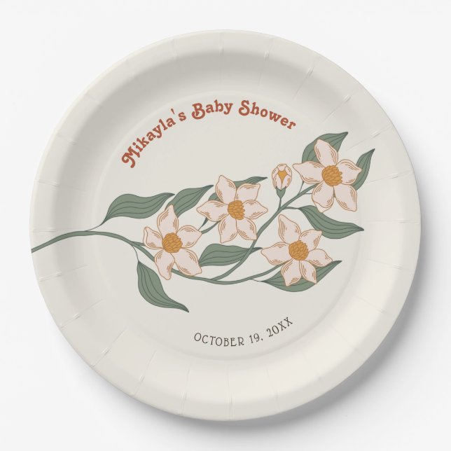 Kleine Wildblume Fall Rustic Boho Babydusche Pappteller (Vorderseite)