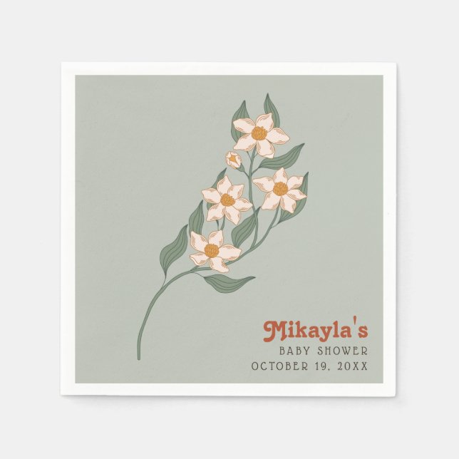 Kleine Wildblume Fall Rustic Boho Babydusche Serviette (Vorderseite)