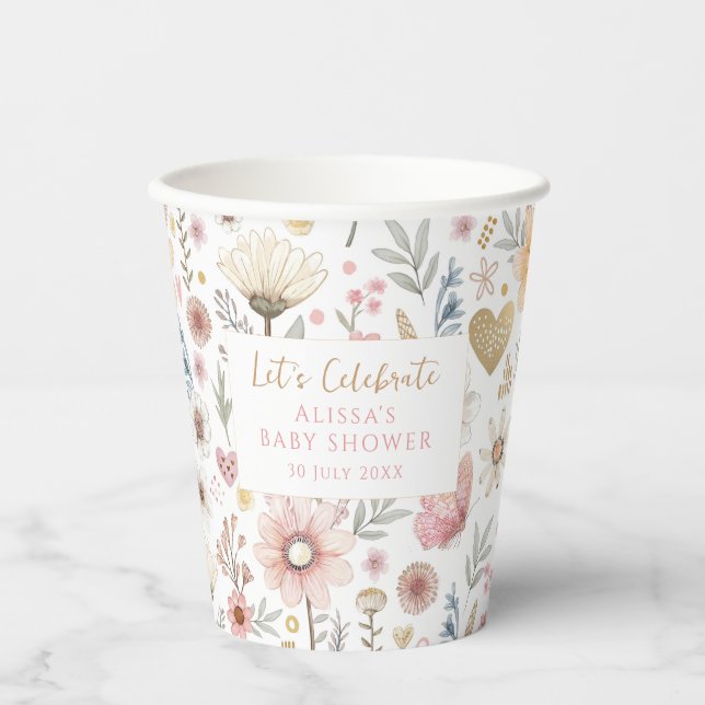 Kleine Wildblume Floral Baby Dusche Pappbecher (Vorderseite)