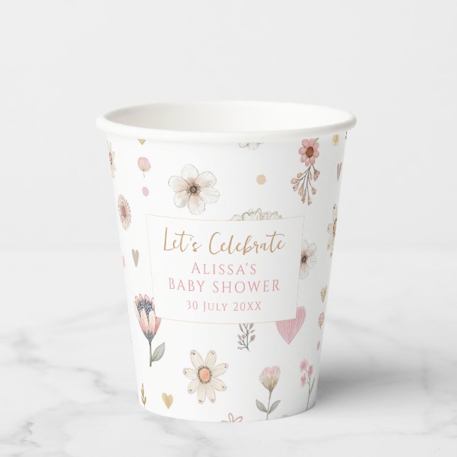 Kleine Wildblume Floral Baby Dusche Pappbecher (Vorderseite)
