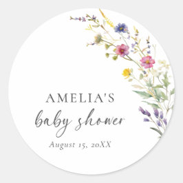 Kleine Wildblume Floral Girl Babydusche Runder Aufkleber