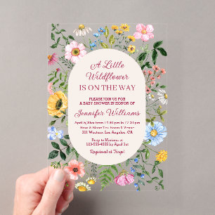 kleine Wildblume, florale rote Schrift Baby Shower Acryleinladungen