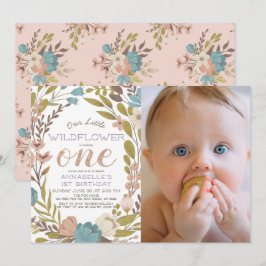 Kleine Wildblume Foto 1. Geburtstag Einladung