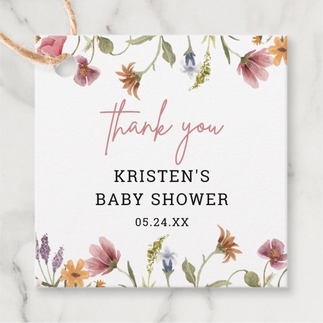 Kleine Wildblume Girl Baby Dusche Danke Geschenkanhänger (Vorderseite)