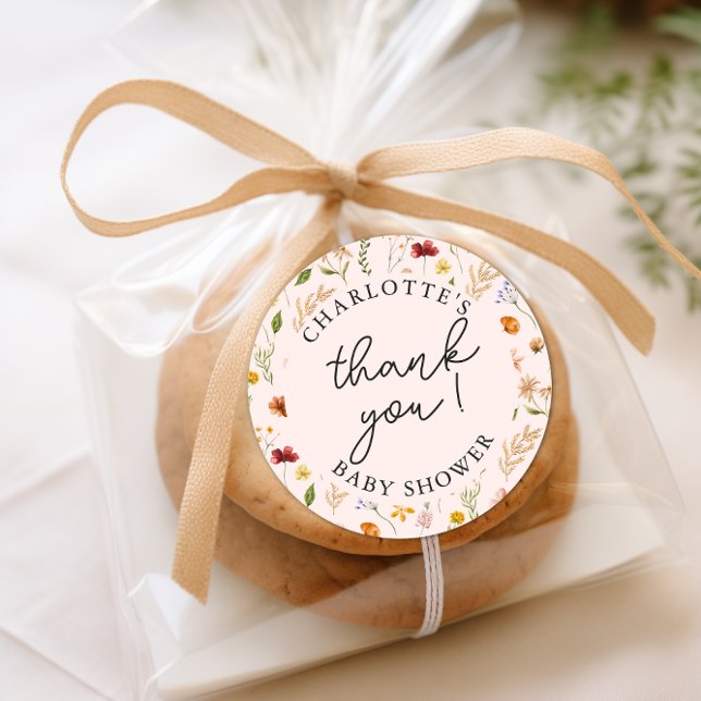 Kleine Wildblume Girl Baby Dusche Danke Runder Aufkleber (Little Wildflower Girl Baby Shower Thank You Classic Round Sticker)
