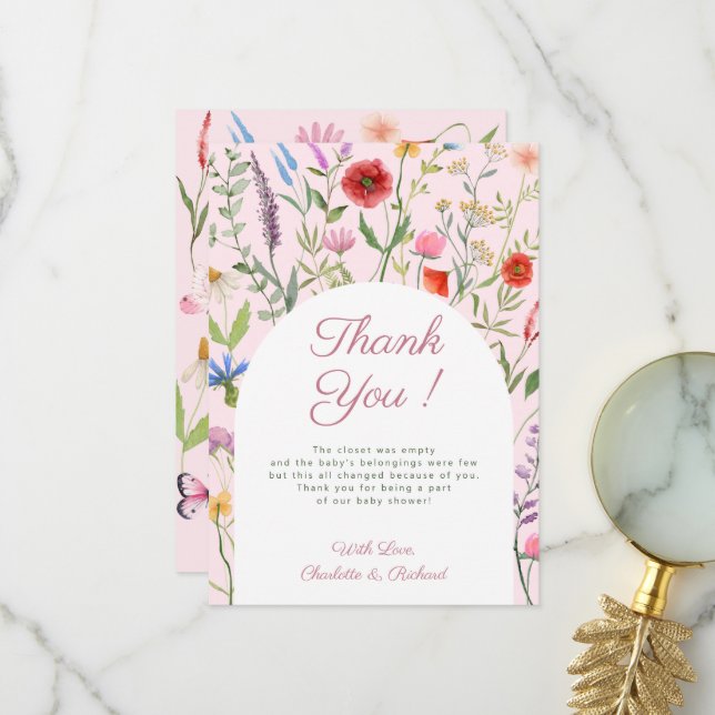 Kleine Wildblume Girl Babydusche Danke Karte (Vorderseite/Rückseite Beispiel)