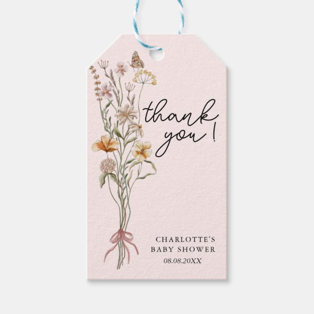 Kleine Wildblume Girl Pink Kinderdusche Danke Geschenkanhänger (Vorderseite)