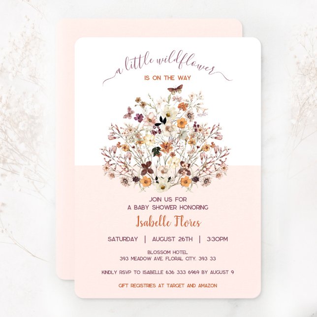 Kleine Wildblume Girl Pink Kinderdusche Einladung (Little wildflower girl baby shower invitation)