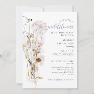 Kleine Wildblume Glitzer Babydusche Einladung