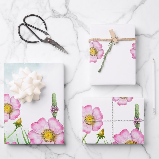 Kleine Wildblume ist auf dem Weg Babydusche Wrappi Geschenkpapier Set (Vorderseite)