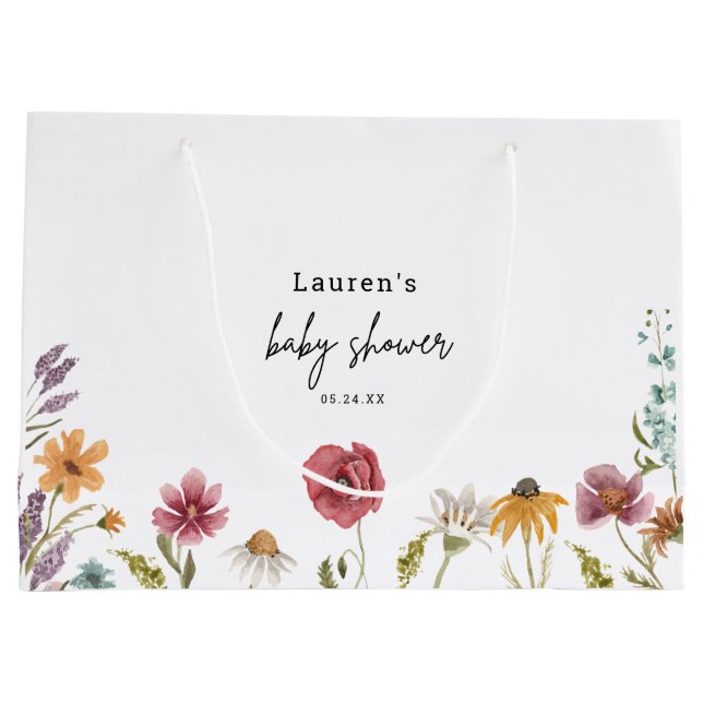 Kleine Wildblume ist auf dem Weg zur Babydusche Große Geschenktüte (Rückseite)