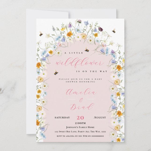 Kleine Wildblume ist auf ihrem Way Baby Shower Pin Einladung (Vorderseite)