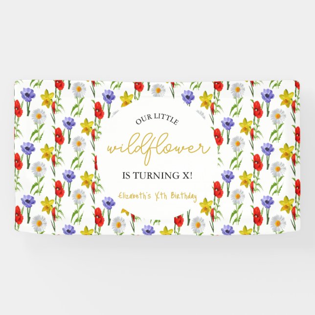 Kleine Wildblume Kindergeburtstag Banner (Horizontal)