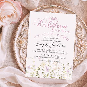 Kleine Wildblume Kindermädchendusche Delikatrosa Einladung