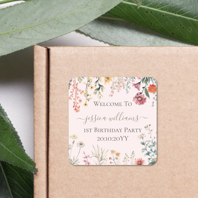 Kleine Wildblume macht einen Hübschen 1. Geburtsta Quadratischer Aufkleber (Von Creator hochgeladen)