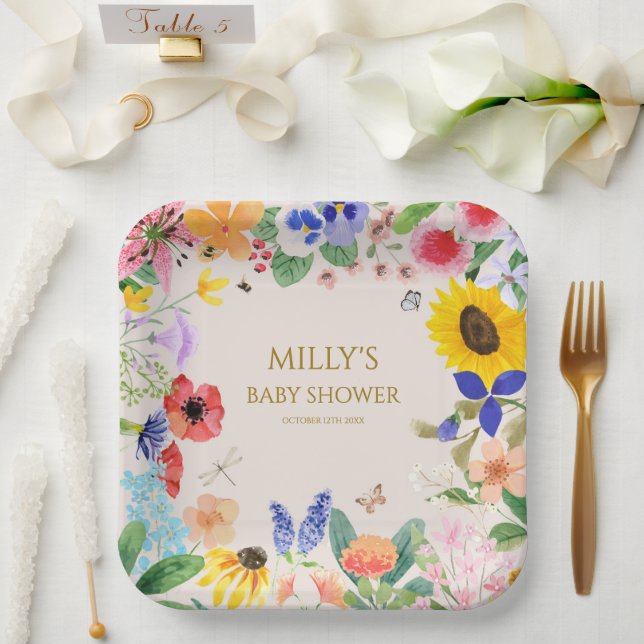 Kleine Wildblume Mama auf Bee Baby Dusche Pappteller (Hochzeit)