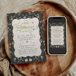 Kleine Wildblume Moderne Dunkelblütendusche Einladung