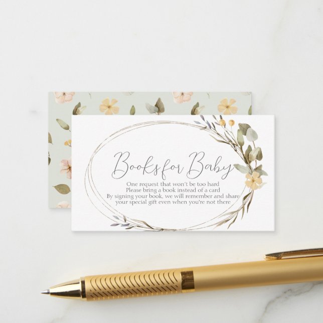 Kleine Wildblume Oval Babydusche Anfrage Begleitkarte (Vorderseite/Rückseite Beispiel)