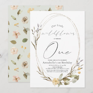 Kleine Wildblume Oval Girl 1. Geburtstag Einladung