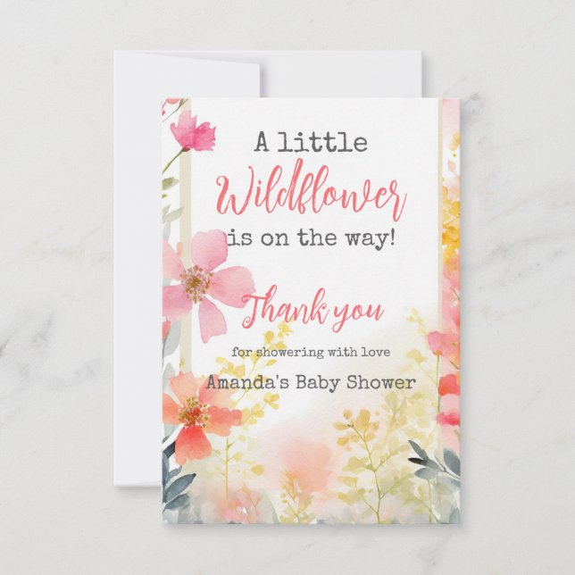 Kleine Wildblume Peach Blume Floral Baby Dusche Dankeskarte (Vorderseite)