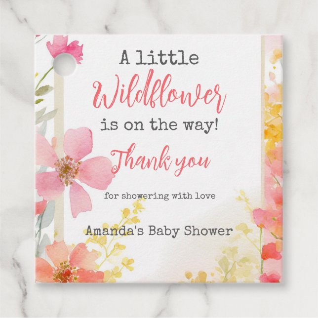 Kleine Wildblume Peach Blume Floral Baby Dusche Geschenkanhänger (Vorderseite)