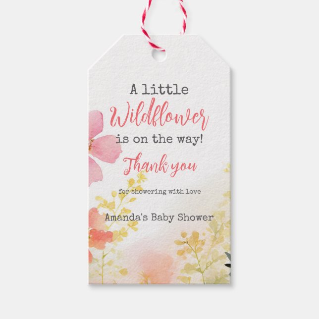 Kleine Wildblume Peach Blume Floral Baby Dusche Geschenkanhänger (Vorderseite)