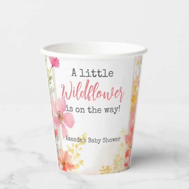 Kleine Wildblume Peach Blume Floral Baby Dusche Pappbecher (Vorderseite)