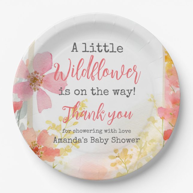 Kleine Wildblume Peach Blume Floral Baby Dusche Pappteller (Vorderseite)