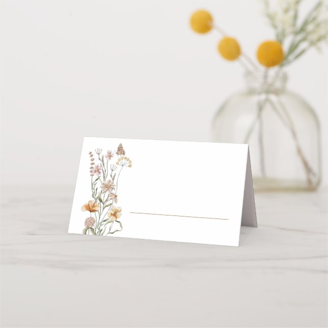 Kleine Wildblume Pink Baby Dusche Name Platzkarte (Vorderseite)