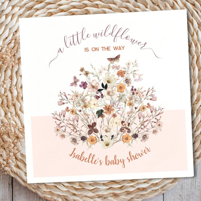 Kleine Wildblume Pink Babydusche Papier Napkins Serviette (Little Wildflower Pink Baby Shower Paper Napkins)