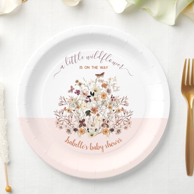 Kleine Wildblume Pink Babydusche Papier Teller (Little wildflower baby shower paper plates)