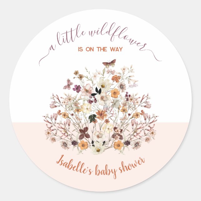 Kleine Wildblume Pink Girl Baby Shower Stickers (Vorderseite)