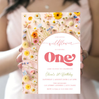 Kleine Wildblume zum ersten Geburtstag Einladung