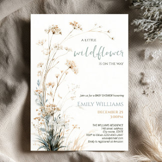 Kleine Wildblumen-Baby-Party Sage Green Wiese Einladung