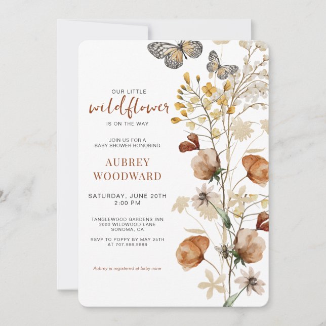 Kleine Wildblumen Babydusche Einladung (Vorderseite)