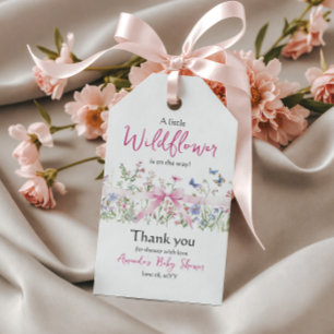 Kleine Wildblumen-Blumenmädchen-Rosa-Schleife-Baby Geschenkanhänger