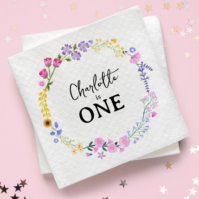 Kleine Wildblumen Girls erster Geburtstag Serviette (Spring Wildflowers Girl's First Birthday Napkins)