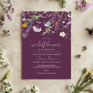 Kleine Wildblumen-Pflaume Lila Blumen Baby Shower  Einladung