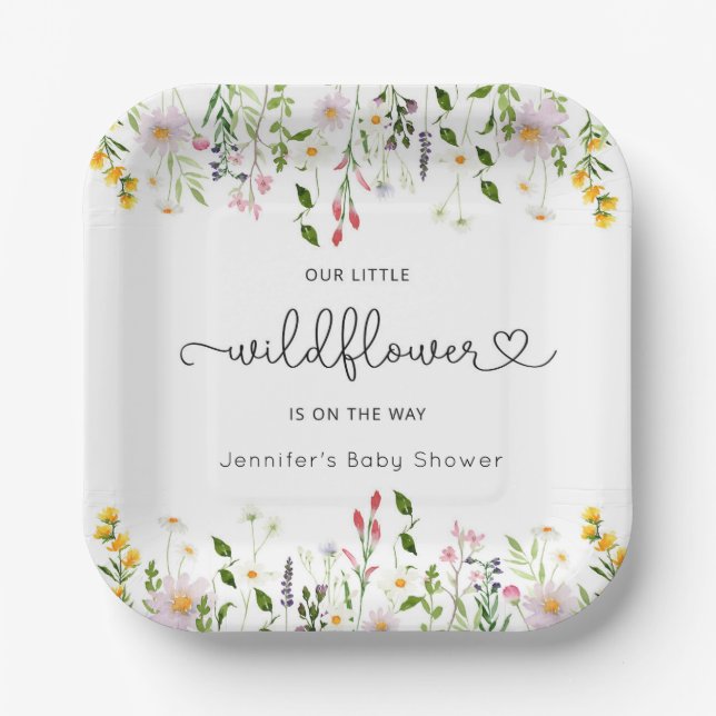 Kleine Wildblumen sind unterwegs mit Babydusche Pappteller (Vorderseite)