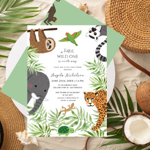 Kleine wilde 1 Baby Dusche Niedliche Junglebetiere Einladung